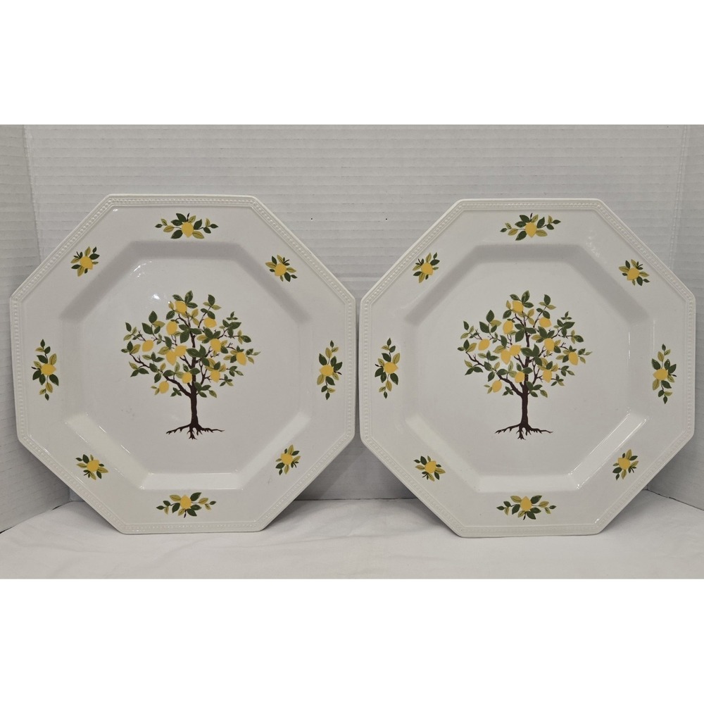 Vintage Johnson Brothers Lemon Tree Octagonal Dinner Plates - Set of 2- SEE PICS